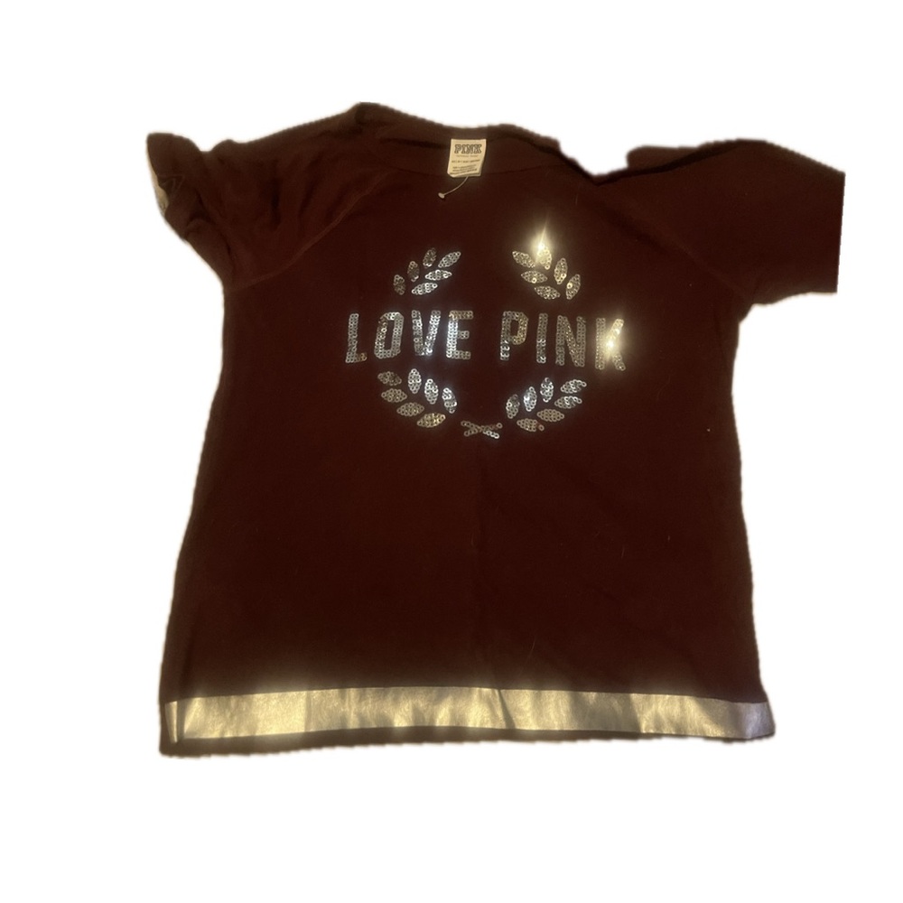 PINK Victoria's Secret Kids Tee - Dark Red with Silver Accents